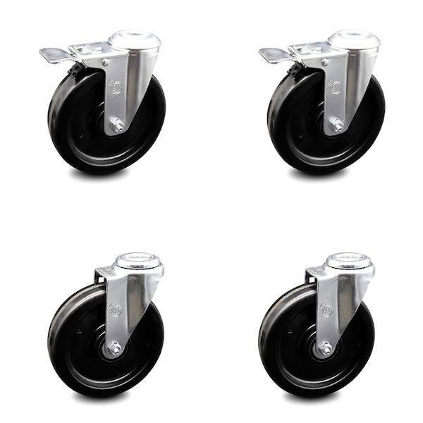 6 Inch Phenolic Wheel Swivel Bolt Hole Caster Set with 2 Total Lock Brake SCC